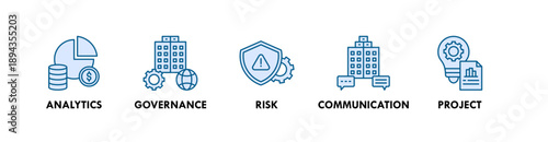 Corporate Management banner web icon illustration concept with icon of analytics, governance, risk, communication, project