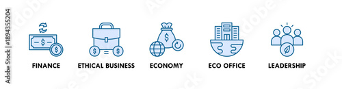 Sustainable Business banner web icon illustration concept with icon of finance, ethical business, economy, eco office, leadership