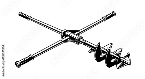 Manual Post Hole Digger Vector Illustration with Dual Blades and Long Handles