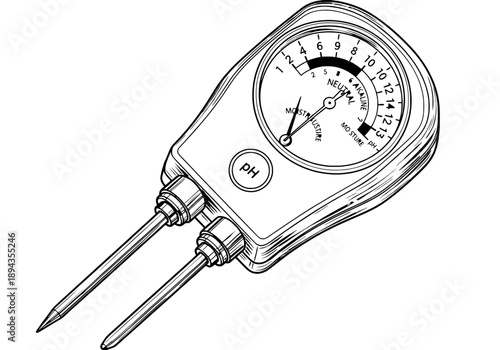 Measuring soil pH levels with a dual-probe tester vector illustration