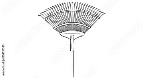 Garden Rake Vector Illustration Showing Metal Tension in a Simple Line Art Style