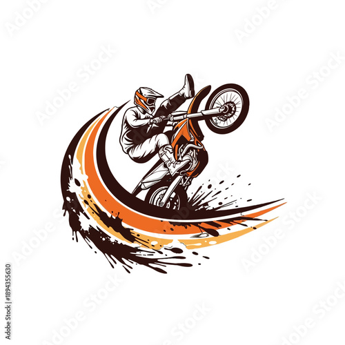 Dynamic dirt bike rider in mid-air stunt.