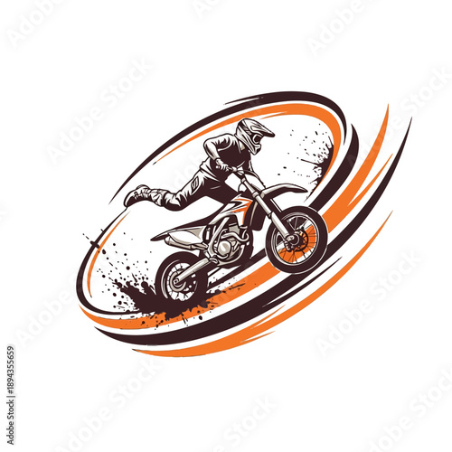 Dynamic dirt bike rider in action with vibrant orange accents.