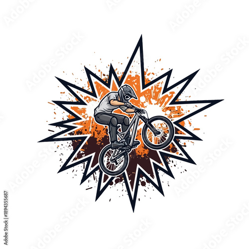 Dynamic Mountain Biker in Action with Explosive Background.