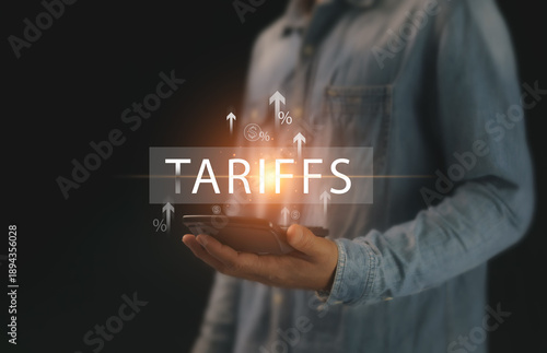 Fotografia Customs duties, increases in import and export taxes to stimulate the domestic economy, trade policies, and national development are all aimed at aligning with global market conditions