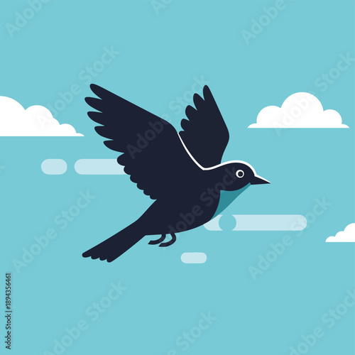 Bird in Flight Against Blue Sky