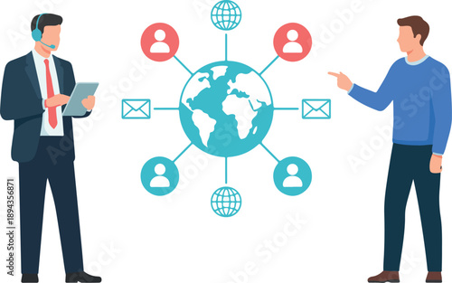 Business Communication and Global Network Illustration  People Connecting via Email and Messages