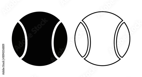 Black and white tennis ball icons showing solid and outline versions of the sports equipment.