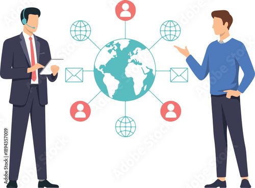 Business Communication and Global Network Illustration  People Connecting via Email and Messages