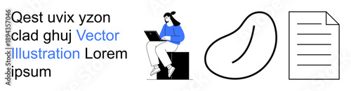 Business strategy, education, creativity tools, workplace productivity, digital design, freelance work. Person on a laptop, abstract shape and document. Business strategy and education concept