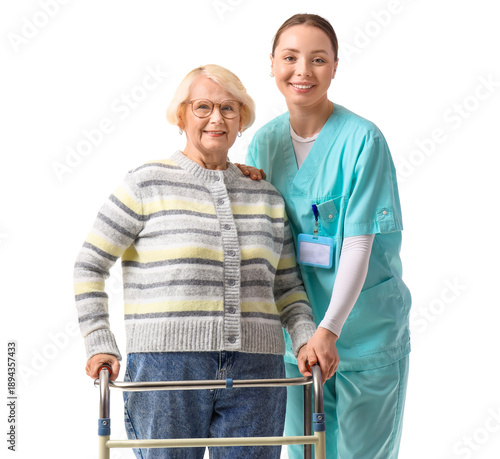 Nurse and senior woman with...