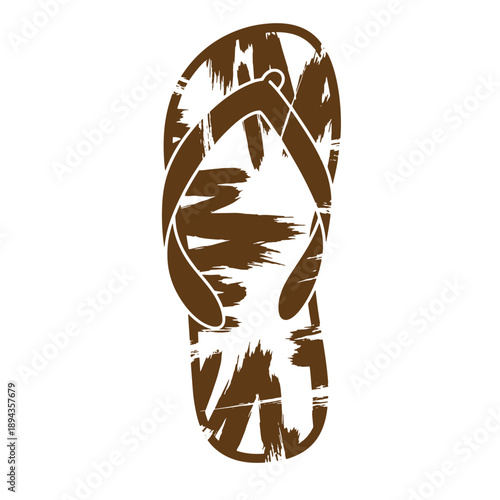 Vintage Grunge texture Grunge style flip flop sandal illustration in earth tone color on white background for design and decoration  summer footwear concept