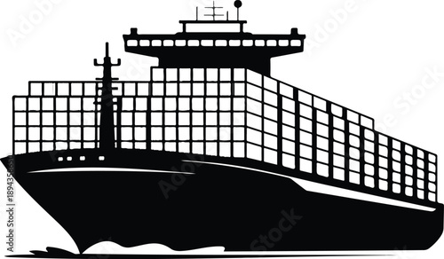 Cargo Container Ship Silhouette Vector Stacked Freight Boxes and Maritime Shipping