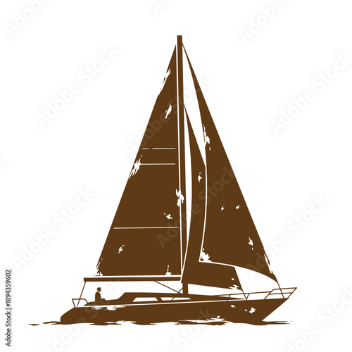 Vintage Grunge texture sailing boat with two sails on the water  recreational sailing vessel with a single person on board