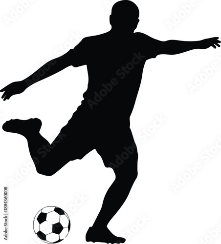 Soccer Player Silhouette Vector Illustration Dynamic Football Kick Action
