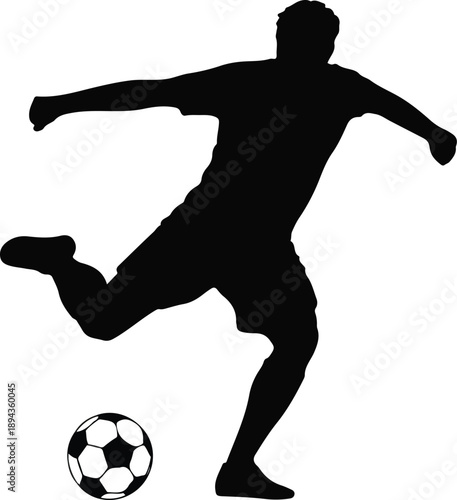 Soccer Player Silhouette Vector Illustration Dynamic Football Kick Action