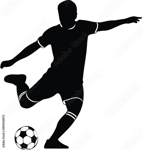 Soccer Player Silhouette Vector Illustration Dynamic Football Kick Action