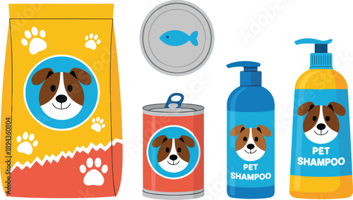 Pet Food and Grooming Products Outline Icon Set Dog, Fish, and Animal Care Supplies
