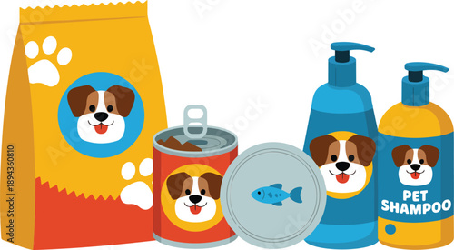 Pet Food and Grooming Products Outline Icon Set Dog, Fish, and Animal Care Supplies
