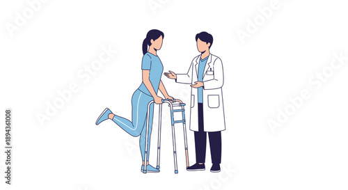 Physiotherapist guiding patient with crutches in modern clinic