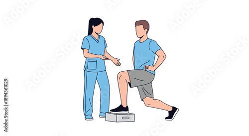 Physiotherapist guiding patient through step exercise