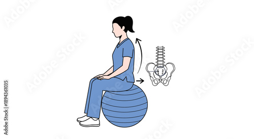 Woman exercising on fitness ball for spine health and posture