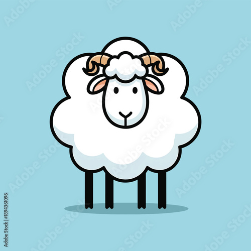 Cartoon Sheep with Curved Horns