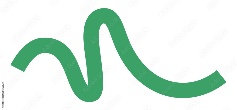 Fototapeta premium Abstract Green Color Line. Wave Shape Graphic Element. Vector Organic Wavy Ribbon. Doodle Geometric Line for Poster Design, Dynamic Logos and Organic Icons.
