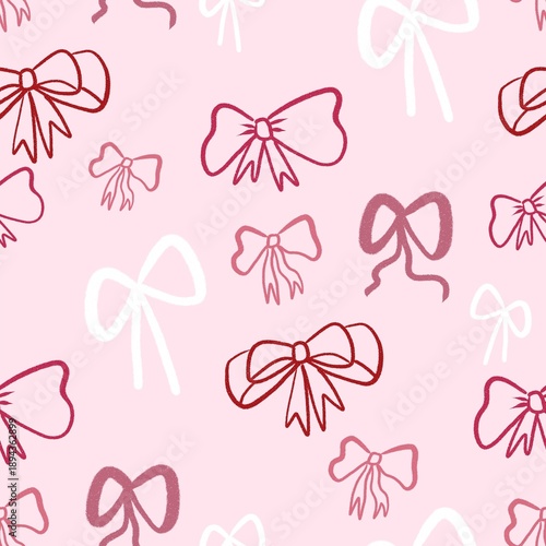 Cute Hand Drawn Valentine Seamless Pattern with Ribbon 