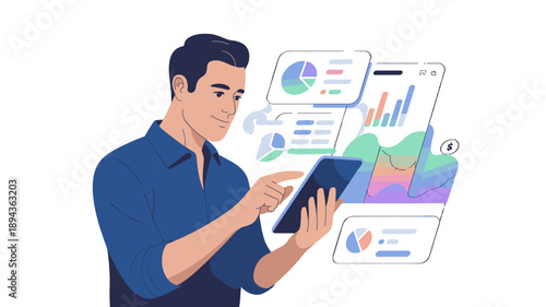 Man analyzing data on a tablet, a modern approach to work