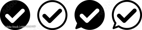 チェックマークのアイコンセット OK・確認・完了マーク モノクロ ベクター素材 Check Mark Icon Set OK Confirmation Symbol Monochrome Vector
