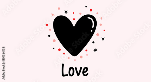 Black Heart with Love Text Illustration.