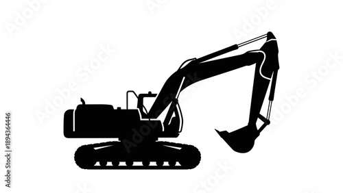 Black Silhouette of Excavator Machine.