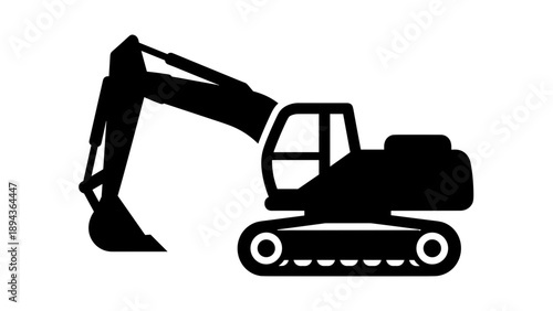 Black Silhouette Excavator Heavy Machinery Equipment.