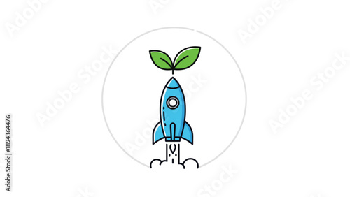 Blue Cartoon Rocket Ship with Leaves.