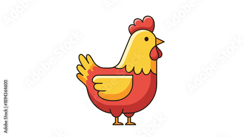 Colorful Cartoon Chicken Standing Alone.