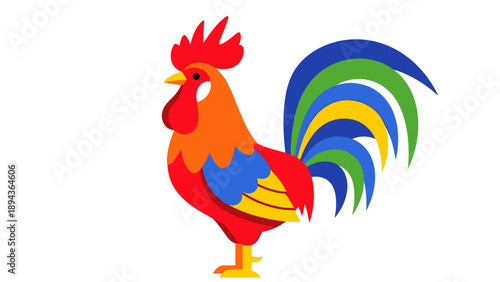 Colorful Cartoon Rooster Illustration Standing.