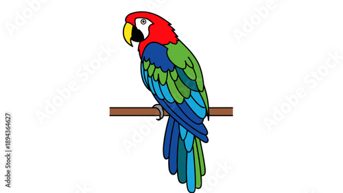 Colorful Macaw Parrot Sitting on Branch.