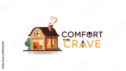 Comfort Crave Logo with House Illustration.