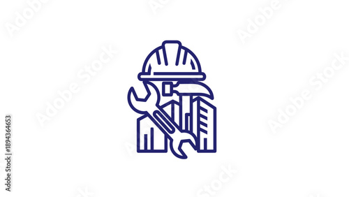 Construction Worker Icon with Hard Hat and Tools.