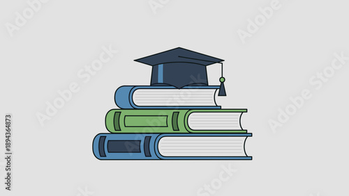 Graduation Cap on Stack of Books.