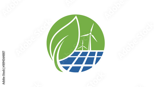 Green Energy Logo with Leaf and Turbines.