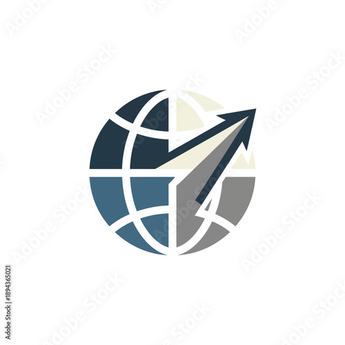Global Business Growth Arrow and Globe Icon.