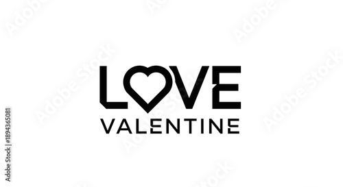 Love Valentine Text with Heart Symbol.