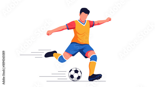 Male Soccer Player Kicking Football.