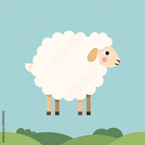 Happy Cartoon Sheep in the Field
