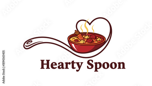 Red Bowl of Soup on Spoon.