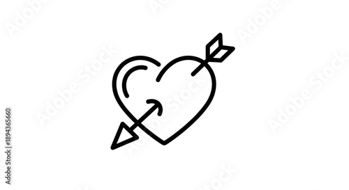 Simple Heart with Arrow Line Art.