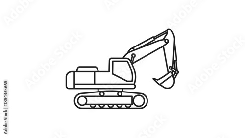 Simple Line Drawing of Excavator Machine.