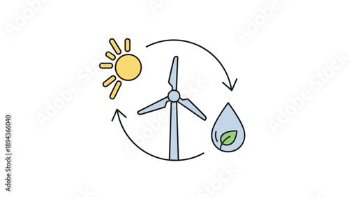 Wind Turbine Renewable Energy Cycle Illustration.